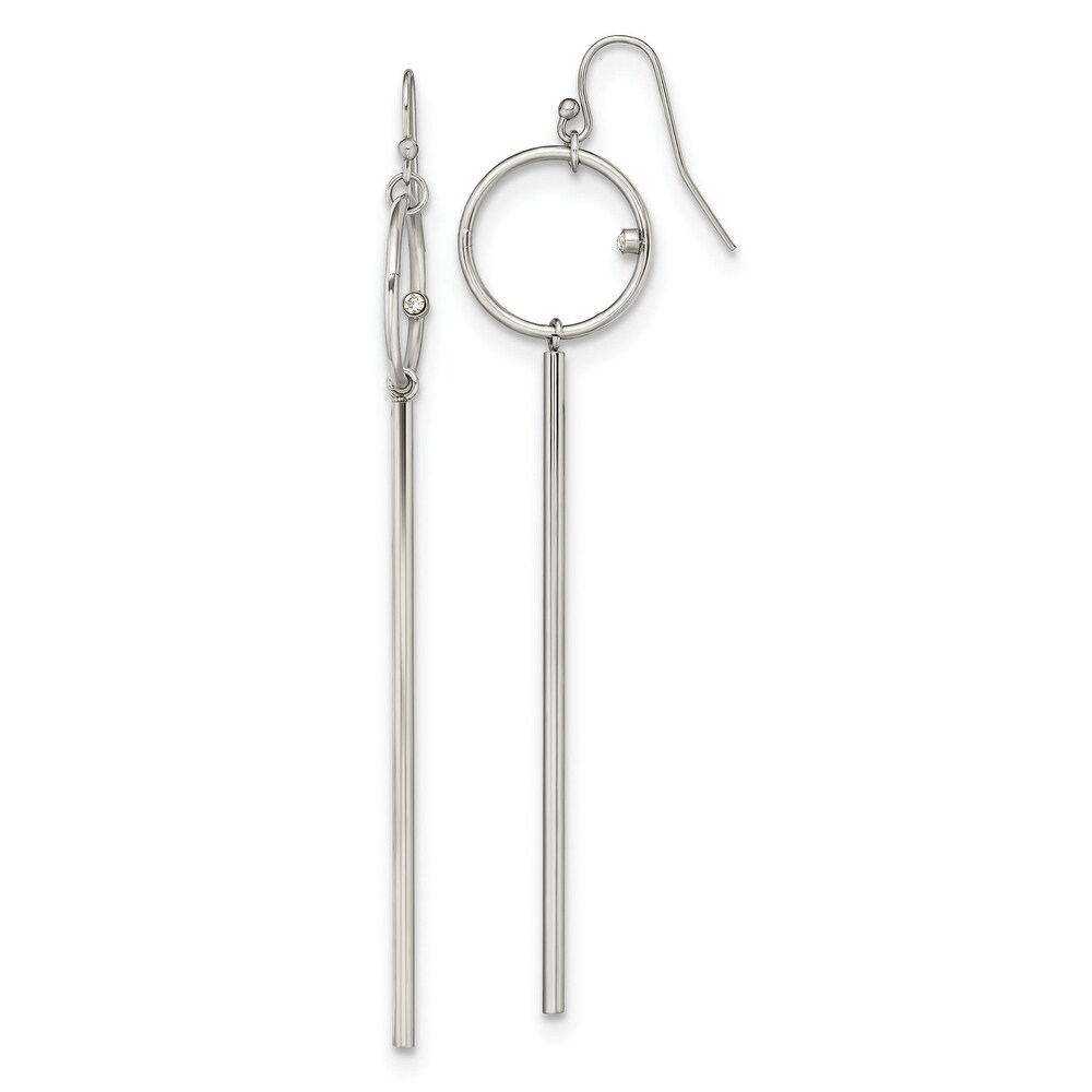 Stainless Steel Polished Square Glass Shepherd Hook Earrings 36mm 